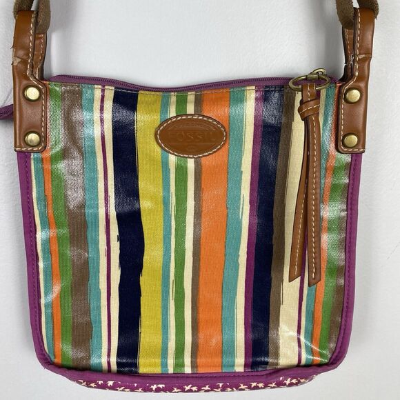 Fossil Coated Canvas Crossbody Bag Purse Multicolor Rainbow Stripes Bag - Picture 4 of 12
